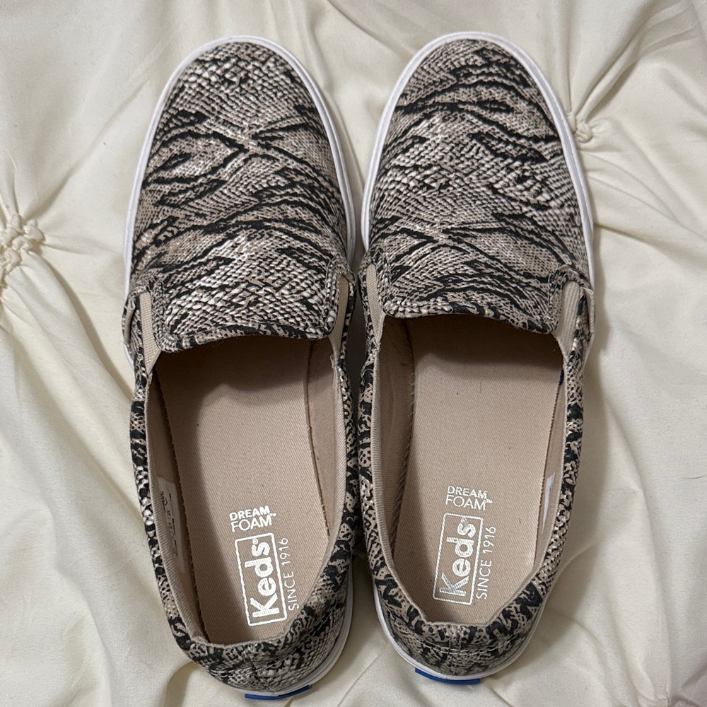 Keds Neutral Snake-Print Slip-On Sneakers